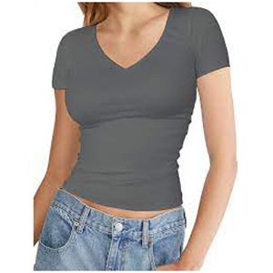 T-shirts pour femmes à imprimé animalier, coupe ajustée, col en V - Soie/coton de haute qualité, anti-rides, design tendance, nouveaux modèles, produits d'exportation - Product Image 5