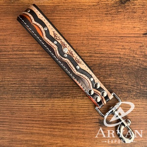 Hand Tooled Cow Leather Short Dog <b>Leash</b> Traffic Padded Handle Heavy Duty Short Dog Lead for Training Control Large Medium Dogs - Product Image 1