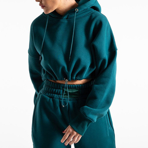 Sudadera con capucha y pantalones deportivos de algodón de 2 piezas para mujer, Conjunto personalizado de chándal de invierno de manga larga con patrón sólido - Product Image 3