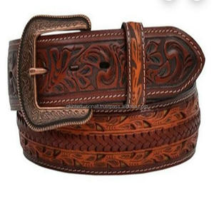Genuine Western <b>Leather</b> Hand Tooling <b>Belt</b> Floral Embossed Full Stitched Tooled <b>Belt</b> With Antique Copper Designer Buckle - Product Image 1
