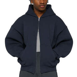 เสื้อฮู้ดดี้ผู้ชายผ้าฝ้ายเนื้อหนาแบบครอป ทรงโอเวอร์ไซส์ ดีไซน์ซิปคู่แบบเลื่อนได้ พิมพ์ลายสำหรับฤดูหนาว - Product Image 3