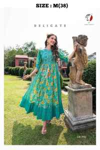 El último vestido Anarkali de trabajo digital con estampado de algodón puro de diseñador de Fab Zone - Product Image 4