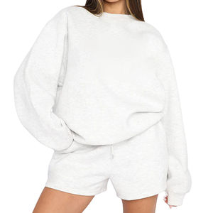 Ensemble décontracté personnalisé en 2 pièces pour femmes, sweat-shirt oversize et short respirant en élasthanne/polyester - Product Image 1