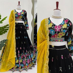 Haute Qualité Noir Designer Ethnique Dernière Georgette Séquence Travail Lehenga Choli Dupatta Party Wear-Prix de gros - Product Image 6