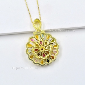 Colgante Fino de Plata de Ley 925 con Turmalina Natural Multicolor y Circonita Cúbica, Chapado en Oro de 14K, Piedra Preciosa de Corte Mixto, Tamaño 6 x 4 mm, Ideal para Regalo - Product Image 5