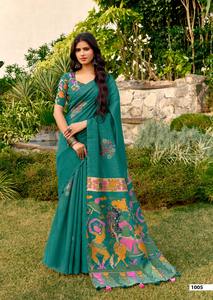 Última Colección de Saris de Algodón con Estilo Kalamkari, Pallu Latkan con Estampados Tradicionales para Mujer, Hecho en India - Product Image 4