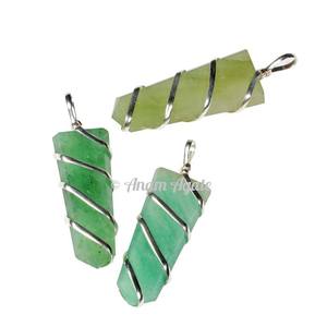 Colgantes de envoltura de doble punta de ágata musgo Piedra preciosa envuelta en alambre de calidad tallada en estilo Feng Shui Las mejores tarifas disponibles - Product Image 3