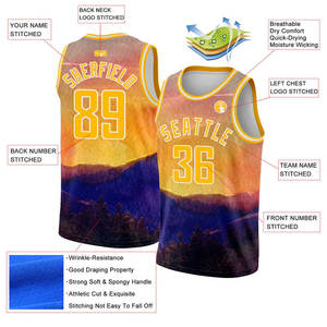 Conjuntos de Uniformes de Baloncesto Personalizados para Hombre, Sin Mangas, Impresión por Sublimación, Secado Rápido, Transpirable, Color Personalizado, Nombre del Equipo Personalizado - Product Image 3