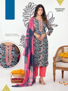 Kurtis à coupe droite avec pantalon à poches latérales et vêtements indiens et pakistanais Nazneen Dupatta dernier modèle en rayonne fantaisie - Product Image 5