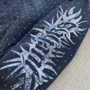 Vente en gros OEM de sweat-shirts épais pour hommes, style streetwear d'hiver, effet usé, écologiques, entièrement brodés de strass, impression numérique - Product Image 2
