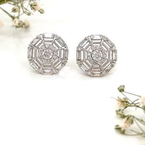 14K oro 1,06 Ct laboratorio cultivado diamante pendientes redondos Baguette pendientes laboratorio diamante pendiente para regalo para mujer - Product Image 2