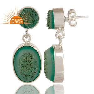 ต่างหูห้อยอัญมณีสีเขียวธรรมชาติทำด้วยมือเงินสเตอร์ลิงเครื่องประดับคอลเลกชันคลาสสิก - Product Image 4