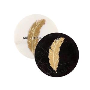 Dessous de verre en agate de couleur noire pour table de fête d'anniversaire avec bordure dorée - Product Image 2