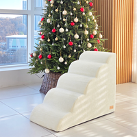 [AllmioPet] Moderne Ovale Komfort-Stoff-Hundetreppe 5 Stufen Elfenbein AMP-5-IV Rutschfeste Abnehmbare Memory-Schaum-Unterstützung für Innenbereich