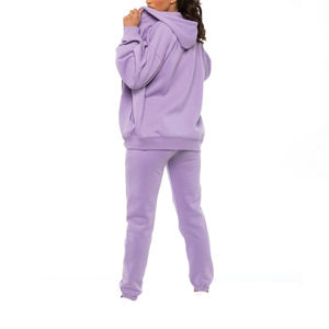 Women's Eco-Friendly Custom <b>Purple</b> Thick Cotton Fleece Zip Tracksuit Oversized Hoodie Sweatpants Solid Print Fashionable - Product Image 3