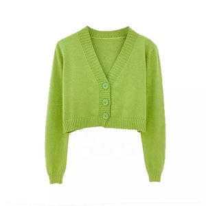 Prix de gros Pulls en laine acrylique décontractés d'hiver à manches longues Unisexe Col en V à carreaux Boutons Anti-froissage Robes Couleurs personnalisées - Product Image 1