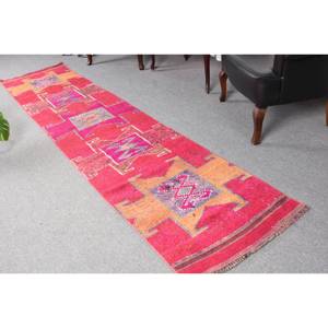 Alfombra turca de lana étnica roja naranja de 2,3x10,3 pies, patrón de retazos de área grande para pasillo, dormitorio, látex de 10mm de espesor, nuevo - Product Image 1