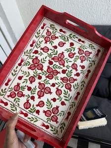 Ensemble de plateaux de service en bois vert faits à la main avec sous-verres assortis, imprimé éléphant royal, plat rectangulaire décoratif, table basse - Product Image 5