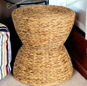 Tendance chaude jacinthe d'eau pouf siège décoratif tabouret salon décor à la maison en osier rond pouf tabouret os incrustation Console - Product Image 3