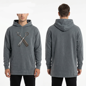 Sweat à capuche pour homme en molleton de coton et polyester premium 420 GSM, gris délavé, avec impression DTF personnalisée, broderie et logo sérigraphié - Product Image 1