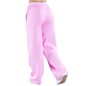 Haute qualité femmes Rose rose éponge polaire survêtement surdimensionné jambe large taille élastique fermeture soie sérigraphie pantalons de survêtement - Product Image 4