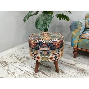 Taburete marroquí hecho a mano, puf otomano, cojín decorativo bohemio, reposapiés tradicional bereber, muebles para la sala de estar. - Product Image 1