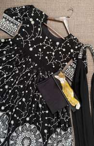 Georgette-vestido de imitación de diseñador indio para niñas, traje de trabajo con secuencia bordada pesada completa, satinado - Product Image 6