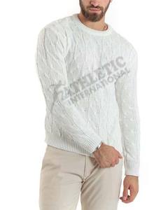 Men Clothing Sweaters Crewneck in <b>White</b> Color Customized Wool Cotton Material Breathable Winter Wear Design OEM/ODM Men Sweater - Product Image 3