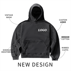 <b>Men's</b> 100% Custom Logo Blank Drop Shoulder Hoodies Oversize Pullover Heavyweight <b>Hoodie</b> for <b>Men</b> French Terry Hooded Sweatshirts - Product Image 2