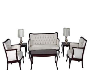 Sofá tallado francés de estilo clásico, conjunto de 3 + 1 + 1 + y con mesa central para sala de estar - Product Image 1