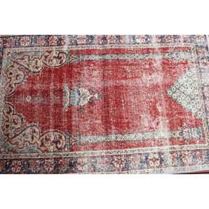 Vintage Small Rug, 2.5x3.9 ft Turkish Rug, <b>Red</b> Striped <b>Wool</b> Rug - Product Image 4