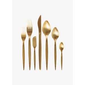 Amazon Top Bán Mua Trực Tiếp Ấn Độ Xuất Khẩu Phong Cách Hiện Đại Vàng Thép Không Gỉ Dao Kéo Kim Loại Flatware Set Cho Khách Sạn Các Bên Sử Dụng