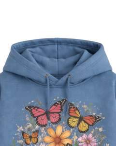 Ensemble sweat-shirt à capuche et pantalon de jogging imprimé papillon bleu floral pour femme, sweat-shirt en molleton avec pantalon assorti, tenue décontractée d'hiver - Product Image 5