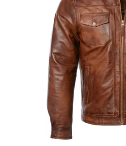 <b>Biker</b> Style Sherpa 100% Genuine Cow Leather <b>Jacket</b> PU Slim Fit Breathable Viscos Lining Zipper Closure Wholesale Winter Wax - Product Image 3