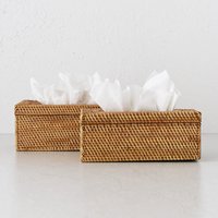Boîte à mouchoirs rectangulaire en rotin naturel écologique tissé à la main avec couvercle OEM accepté