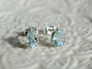 Boucles d'oreilles en argent sterling 925 avec aquamarine facettée naturelle, forme goutte d'eau, bijoux en pierres précieuses fines pour femmes, élégantes - Product Image 5