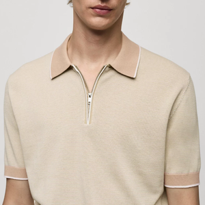 Polo 100% coton avec 14 fermetures éclair pour hommes, coupe ample, motif brodé et uni, style décontracté - Product Image 5