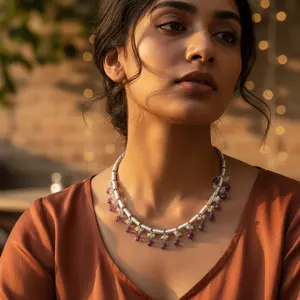 Collar de Plata 925 con Amatista en Forma de Gota, Moderno, para Regalo de Mujer |   Cadenas |   Cadena de Eslabones |   Fiesta y Aniversario - Product Image 2