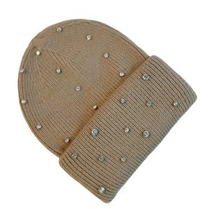 Gorro de Punto Acanalado con Pedrería para Mujer, Gorro de Invierno Gris con Cristales, Gorro Cálido y Suave con Puño, Gorro Personalizado con Logotipo - Product Image 4