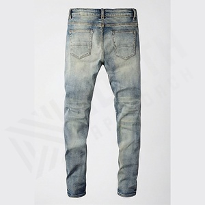 Pantalones Vaqueros Ajustados Vintage para Hombre, Desgastados, con Parches Bordados Rosas, Precio de Mayoreo, Ropa Urbana, Color Personalizado - Product Image 2