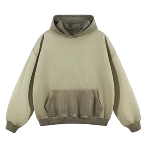 Sweat à capuche surdimensionné en éponge française 100% coton pour hommes délavé à l'acide lavé en détresse fermeture éclair complète pour l'hiver Street Style - Product Image 1