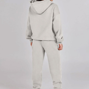 Wholesale Winter 360 Gsm Custom Logo Solid Breathable Oversize Cotton French Terry Joggers Fitness Two-Piece <b>Women</b> Rhinestone - Product Image 5