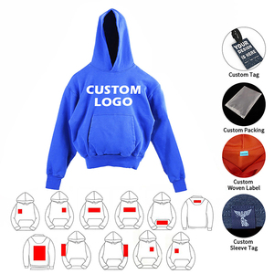 Streetwear avec logo personnalisé 480GSM sweats à capuche noirs à enfiler épais et surdimensionnés en coton mélangé pour hommes - Product Image 2