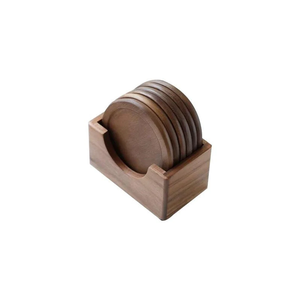 6 pièces ensemble de sous-verres ronds en bois antidérapants avec support en bois pour bureau, table à manger à la maison sous-verres gratuits - Product Image 5