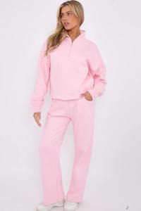 Chándal de lana personalizado para mujer, dos piezas, media cremallera, Sudadera con capucha y pantalones para correr, conjuntos de trajes para correr - Product Image 4