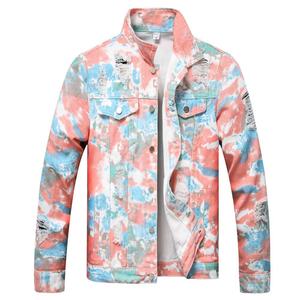 Latest Design Men <b>Floral</b> Sublimation Printed Fashion Streetwear Slim Fit Sublimated Denim Jacket with Holes - Product Image 1