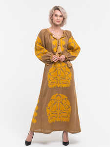 Exclusive Pretty Solid Ukrainian Embroidered Long Sleeve Knee-Length Dress 100% Linen <b>Fabric</b> Latest Handmade <b>Embroidery</b> - Product Image 5