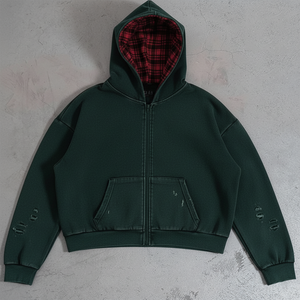 Sudadera con Capucha Personalizada, Estilo Desgastado, Lavado Ácido, Cierre de Cremallera, Alta Calidad, Corte Regular Informal, Invierno, 100% Algodón, con Pedrería - Product Image 6