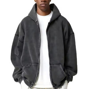 Hombres 100% Algodón Personalizado Logo Drop Shoulder Boxy Hoodies Doble Cremallera Sudadera Con Capucha Oversized Pullover Heavyweight Hoodie - Product Image 1