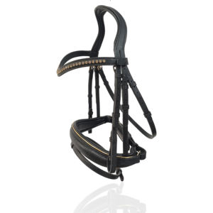 Brida de Equitación Inglesa de Primera Calidad con Elegante Cuero Negro, Diadema con Cristales Dorados, Muserola Acolchada, Colores Personalizables - Product Image 1